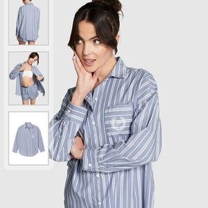 PINK Victoria's Secret Blue Striped Shirt